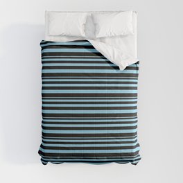 [ Thumbnail: Sky Blue & Black Colored Striped Pattern Comforter ]