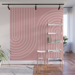 Minimal Line Curvature X Pink Mid Century Modern Arch Abstract Wall Mural