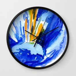 flower IX Wall Clock | Cyberyellow, Indigoblue, Bruch, Watercolor, Pattern, Utlramarineblue, Ink, Spring, Paper, Acrylic 