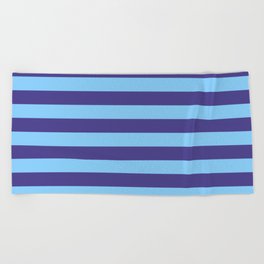 [ Thumbnail: Dark Slate Blue and Light Sky Blue Colored Lines/Stripes Pattern Beach Towel ]