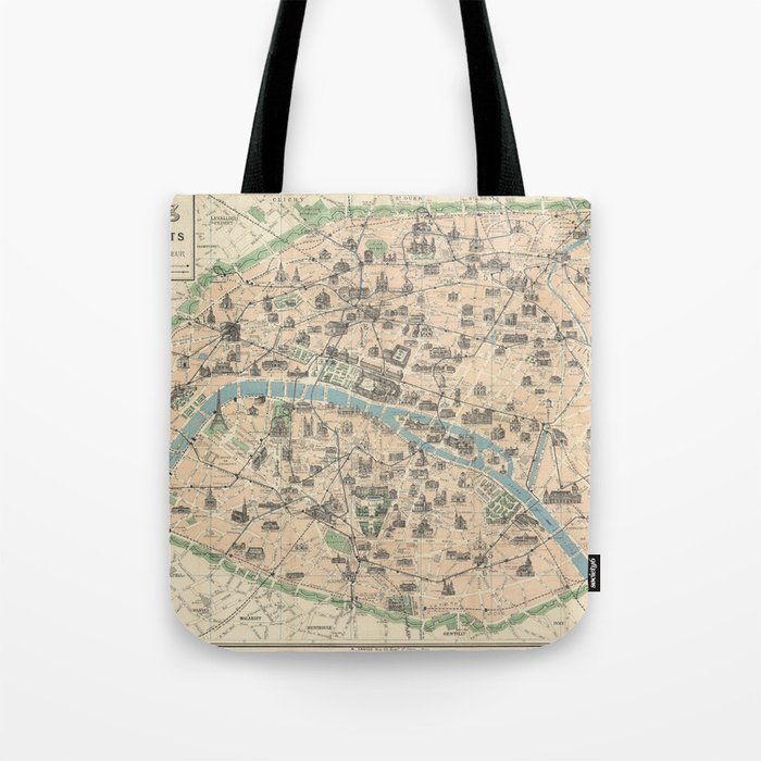 Paris Its Monuments. Practical Visitor's Guide.-Old vintage map Tote Bag