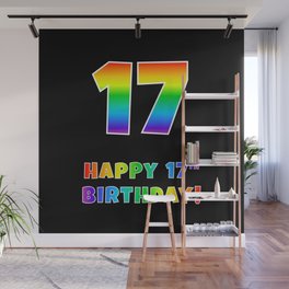 [ Thumbnail: HAPPY 17TH BIRTHDAY - Multicolored Rainbow Spectrum Gradient Wall Mural ]