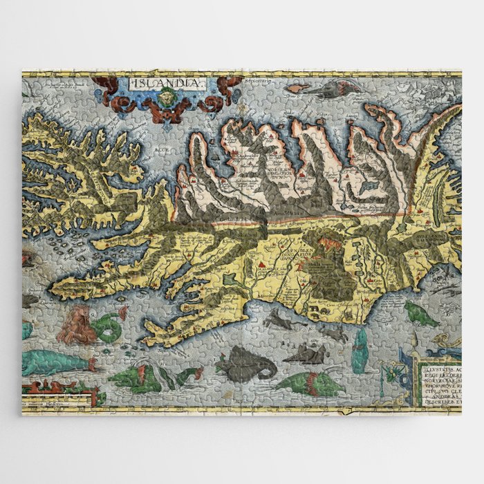 Velleius Islandia by Abraham Ortellius (1585) vintage pictorial map Jigsaw Puzzle