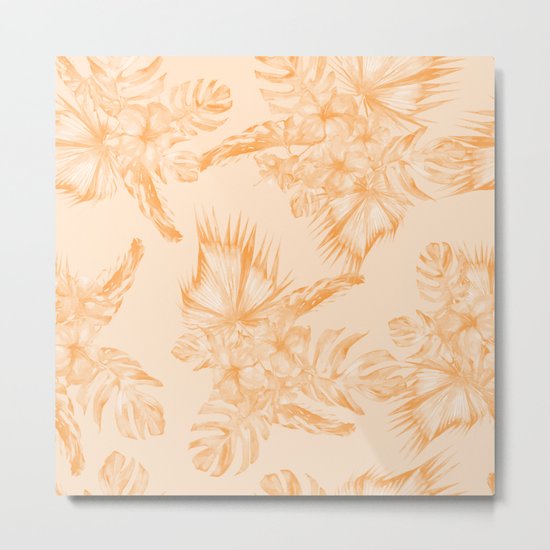 Island Vacation Hibiscus Coral Mango Orange Metal Print
