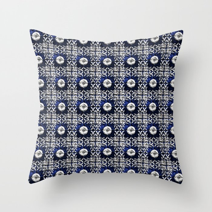 Azulejo VII - Portuguese hand painted blue tiles -  Throw Pillow