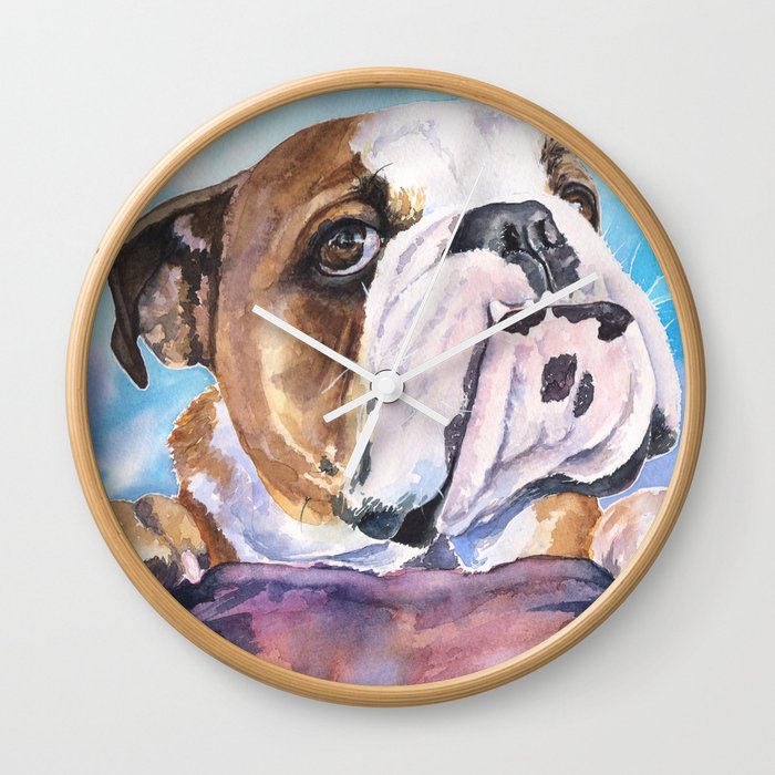 English Bulldog Watercolor | Pillow Cover | Dogs | Home Decor | Custom Dog Pillow | Dog Mom |Bulldog Wall Clock