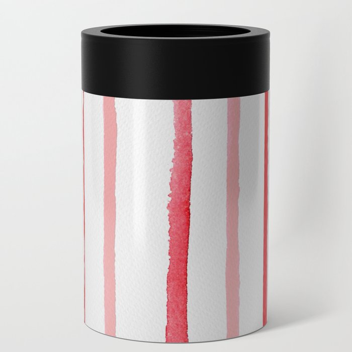 Red Watercolor Stripes and Lines Can Cooler