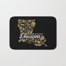 New Orleans Saints Louisiana Landmark State - Black and Gold Who Dat Theme Bath Mat | Collage, Vector, Graphic Design, Illustration 