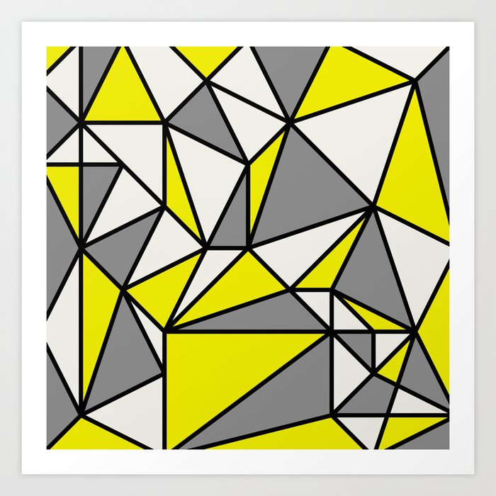 Geometric Scandinavian I - Yellow, Charcoal, black And Cream Art Print
