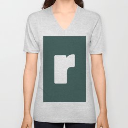 r (White & Dark Green Letter) V Neck T Shirt