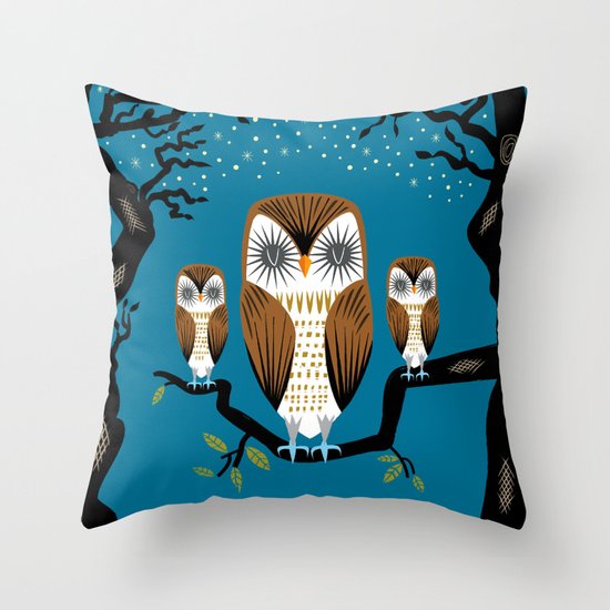 Three Lazy Owls Throw Pillow