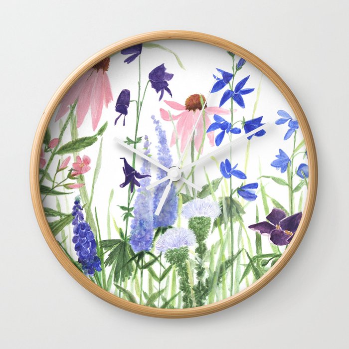 Botanical Watercolor Phlox Speedwell Wall Clock