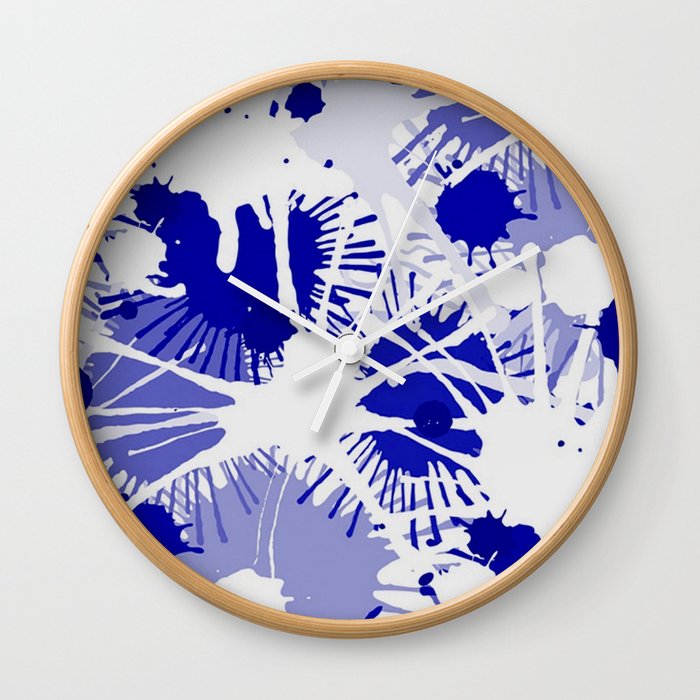 Paint Splash White Periwinkle Blue Wall Clock