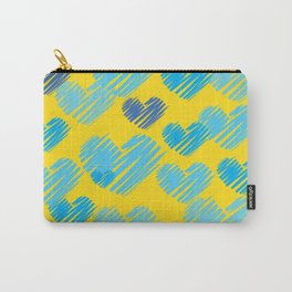 Hearts in Bunches, Cerulean Blue on Yellow Carry-All Pouch