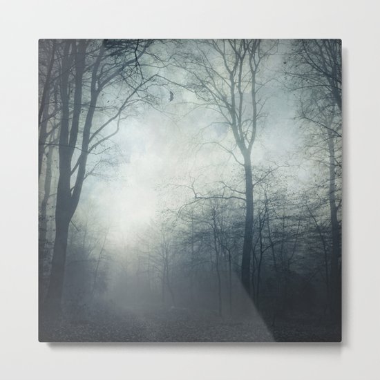 Dark Path - Misty Forest in November Metal Print