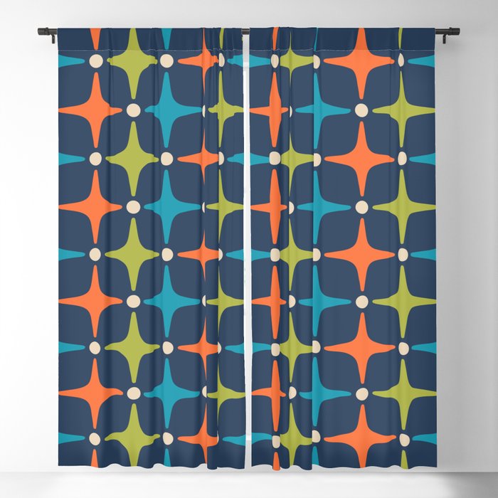 Mid Century Modern Atomic Starburst Pattern 933 Blue Green and Orange3 Blackout Curtain