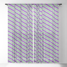 [ Thumbnail: Dark Violet & Dark Sea Green Colored Pattern of Stripes Sheer Curtain ]