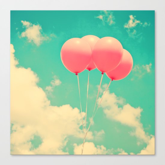 Balloons in the sky (pink ballons in retro blue sky) Canvas Print