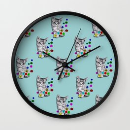 Kitten in Ink with Digital Flowers Edition 4- Wall Clock