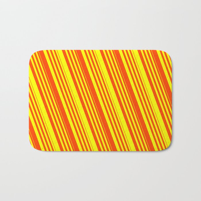 Red & Yellow Colored Lined Pattern Bath Mat