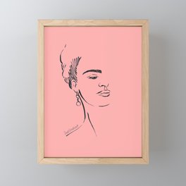 Frida Kahlo portrait minimalist line art pink Framed Mini Art Print