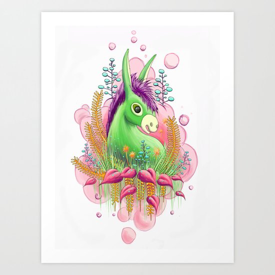 Green donkey Art Print