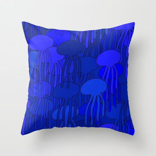 Jellyfish Blue Throw Pillow