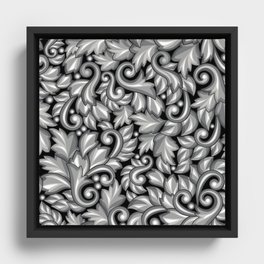 Seamless Pattern with Baroque Ornamental Floral Silver Elements Framed Canvas