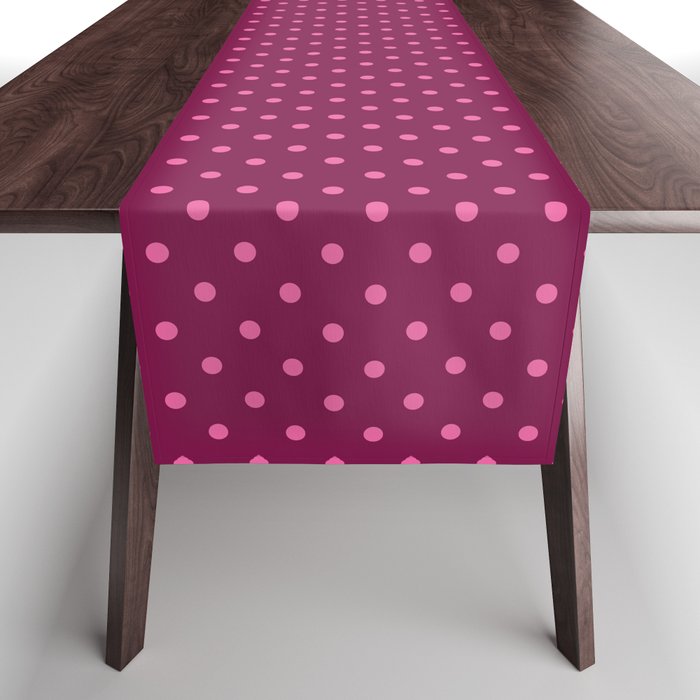 Retro Valentine's pink polka dots burgundy pattern Table Runner
