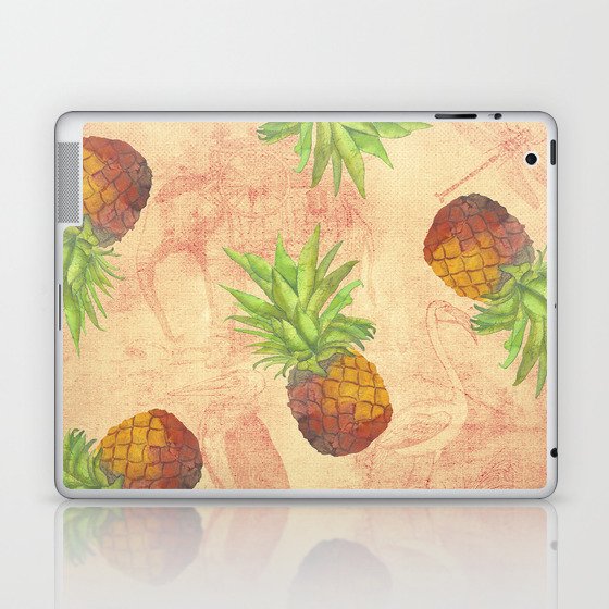Retro Vintage Pineapple with Grunge Animals Background Laptop & iPad Skin