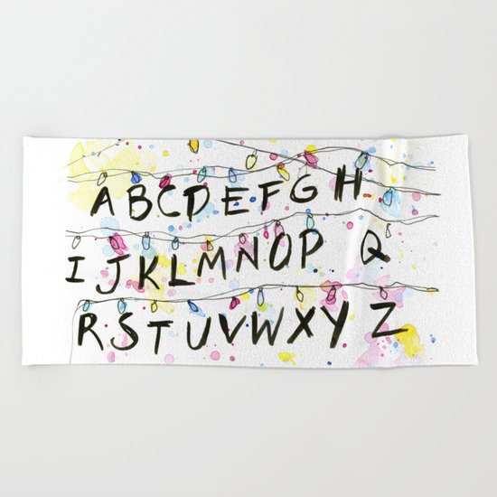 Stranger Things Alphabet Wall Christmas Lights Typography Beach Towel