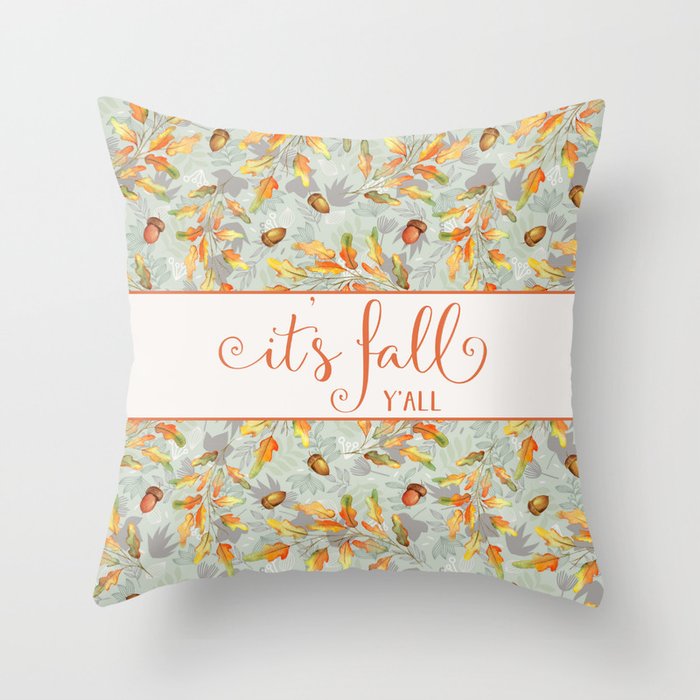 it's fall y'all Autumn Leaves Throw Pillow