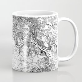 Pittsburgh White Map Coffee Mug | Graphic, Simple, Pittsburgh, City, Pennsylvania, Minimal, Pattern, Digital, Vector, Linear 