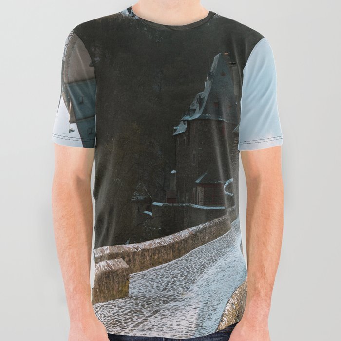 Fairytale Castle in a winter forest in Germany - Landscape and Architecture All Over Graphic Tee