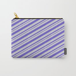 [ Thumbnail: Light Grey & Slate Blue Colored Lines Pattern Carry-All Pouch ]