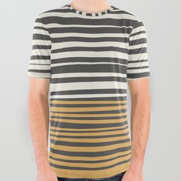 Natural Stripes Modern Minimalist Colour Block Pattern in Charcoal Grey, Mustard Gold, and Beige Cream All Over Graphic Tee