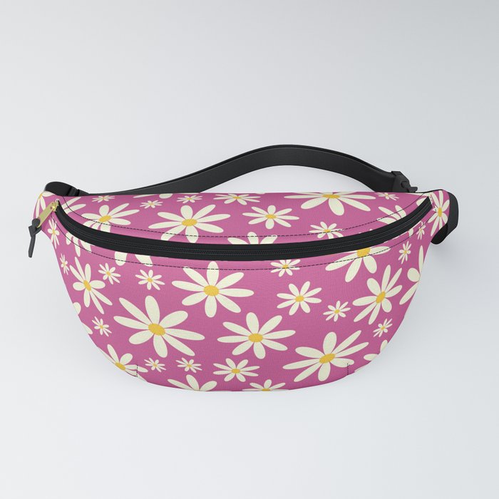 Retro Groovy Daisy Flower Power Vintage Pattern in Ivory , Hot Pink and Yellow , Beautiful Oil Texture Fanny Pack