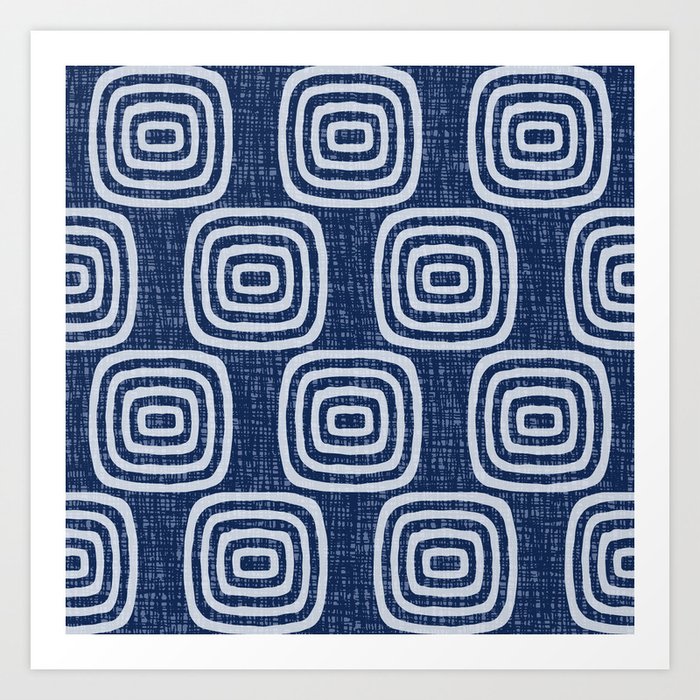 Mud Cloth Concentric Pattern 762 Indigo Blue Art Print