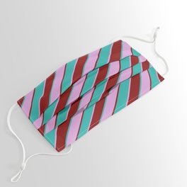[ Thumbnail: Plum, Maroon & Light Sea Green Colored Pattern of Stripes Face Mask ]