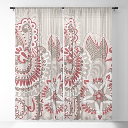 Paisley Ornament Beige and Red Sheer Curtain