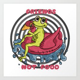 Friends not food frog and flamingo Design T-Shirt Art Print