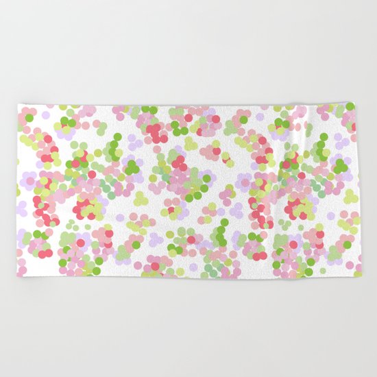 Pointillism . Pink and green . Beach Towel