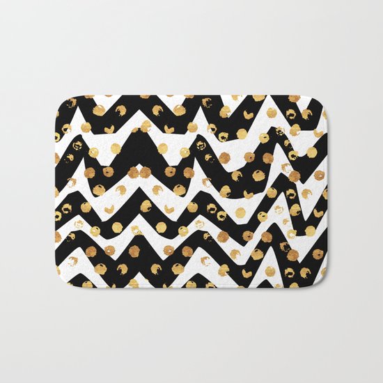 Gold Glory | Gold Foil Pattern, Black White Geometric Pattern, Mosaic Pattern, Gold Seamless Pattern Bath Mat