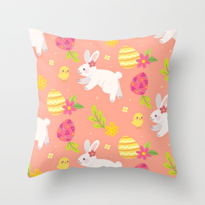 Happy Easter Chicken And Rabbit Collection Throw Pillow