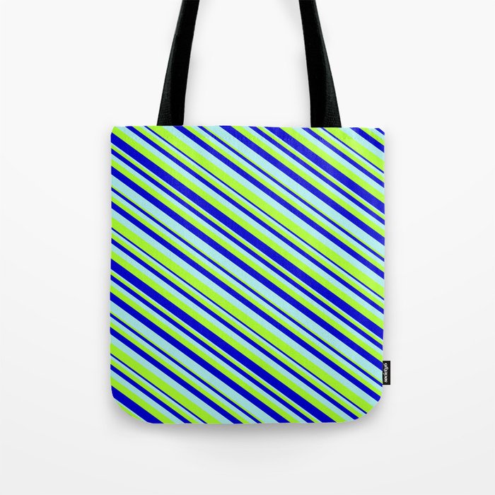 Turquoise, Light Green, and Blue Colored Stripes Pattern Tote Bag