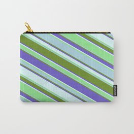 [ Thumbnail: Colorful Light Blue, Green, Slate Blue, Light Cyan & Light Green Colored Stripes Pattern Carry-All Pouch ]