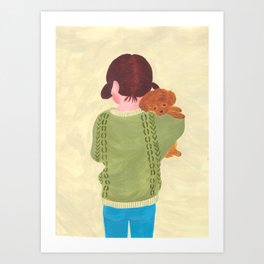 girl and puppy Art Print | Dog, Puppy, Oil, Calm, Happy, Friends, Animal, Illustration, Acrylic, Painting 