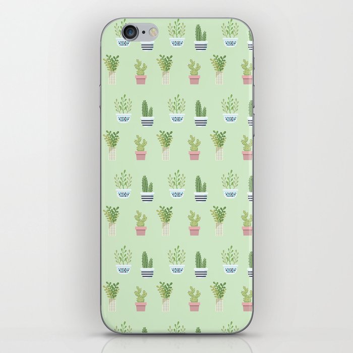 Modern pastel green pink trendy cactus floral pattern iPhone Skin