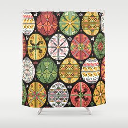 vintage pattern with pysanky. Easter eggs pattern. Ukrainian easter eggs. Eggs with traditional ukrainian folk ornament. Seamless pattern with easter eggs in folk style from Ukraine. Easter decoration Shower Curtain