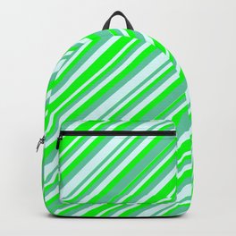 [ Thumbnail: Lime, Aquamarine, and Light Cyan Colored Lines Pattern Backpack ]